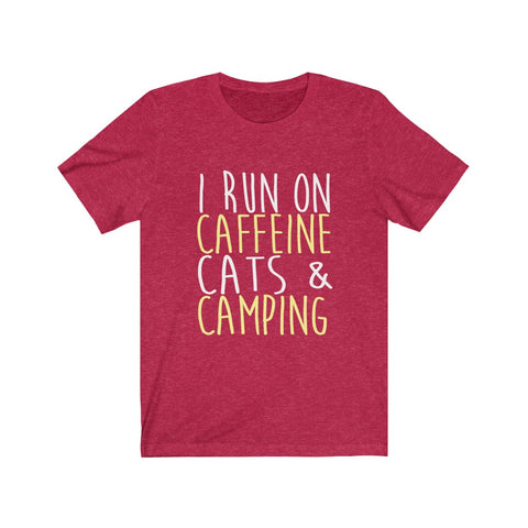 Image of I Run On Caffeine Cats & Camping - Unisex Tee