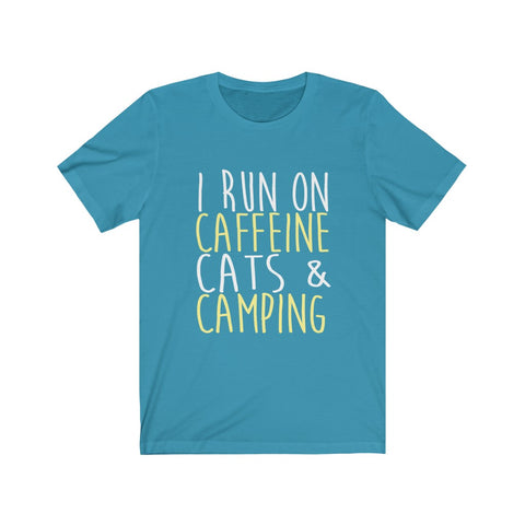 Image of I Run On Caffeine Cats & Camping - Unisex Tee