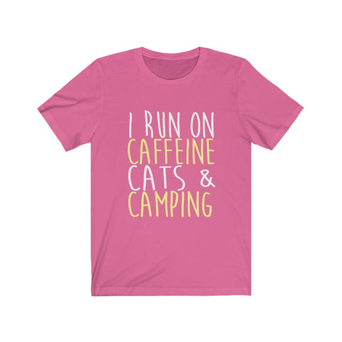 Image of I Run On Caffeine Cats & Camping - Unisex Tee