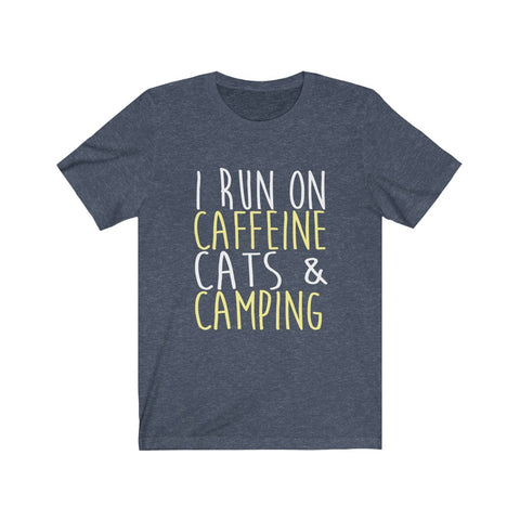 Image of I Run On Caffeine Cats & Camping - Unisex Tee